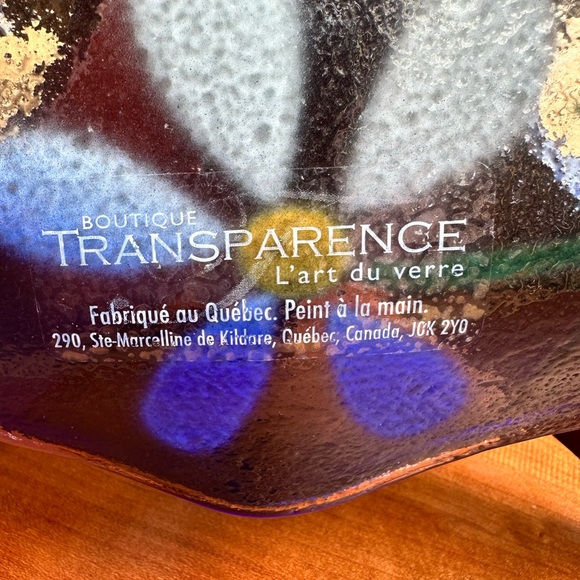 Transperence L’art du verre Quebec ruffled edge floral blue art glass plate. - Picture 5 of 5